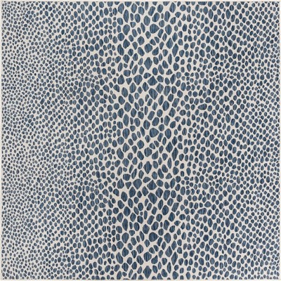 Blue and White Square Synthetic Outdoor Rug