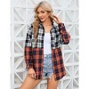 Women's Oversized Casual Plaid Shirt with Contrast Color Button Down Lapel Collar Blouses - 3 of 4