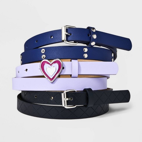2 Pieces Heart Shaped Belt Heart Buckle Belt White Black PU Leather Belts  for Women Girls Dress Jeans