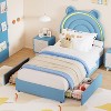 Twin Upholstered Bed Frame with 2 Storage Drawers &  Headboard, Berber Fleece Princess Platform Bed for Kids, Wood Slats Support, No Box Spring Needed - 3 of 4