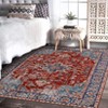 8'x10' Washable Floral Medallion Living Room Rugs, Distressed Print Retro Accent Bedroom Carpet, Large Low Pile Non Slip Dining Room Rugs, Red - 3 of 4