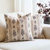 Floral Throw Pillow Covers 18x18 Set of 2 Block Print Pillow Covers Neutral Floral Striped - 2 of 3