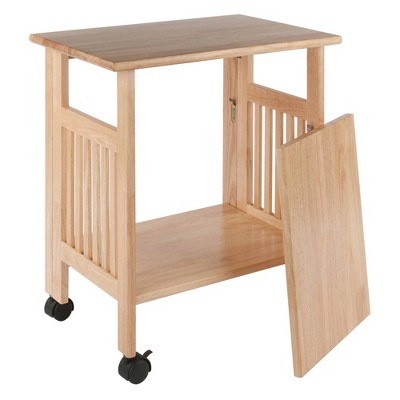 Natural Solid Wood Foldable Printer Cart with Shelves