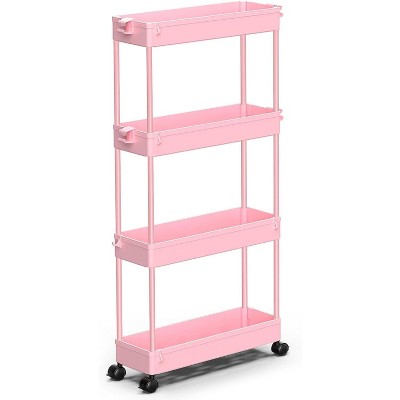 MaseiKar Slim Rolling Storage Cart 4 Tier Bathroom Organizer Mobile Shelving Unit Utility Cart Tower Rack for Kitchen Laundry Narrow Places