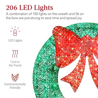 60-Inch Green and Red LED Outdoor Christmas Wreath with Bow