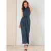 Allegra K Women's Button Down Collared Wide Leg Tie-Waist Sleeveless Cargo Jumpsuits - 2 of 4