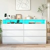 Dyonery 6-drawer double dresser with electrical outlets and LED lights, spacious storage cabinet with open shelves, charging cradle - 2 of 4
