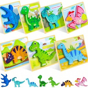 Dinosaur Wooden Puzzles, 7pcs for Toys Smooth and Flat, Without Burrs or Odors - 1 of 4