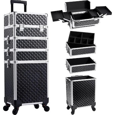 Rolling Makeup Case, 4-in-1 Cosmetology Case on Wheels, Nail Tech Cart for Trave