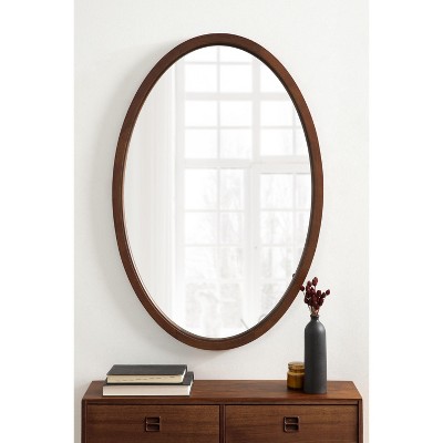 Walnut Brown Oval Wood Framed Bathroom Vanity Mirror
