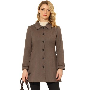 INSPIRE CHIC Women's Peter Pan Collar Single Breasted Winter Long Overcoat - 1 of 4