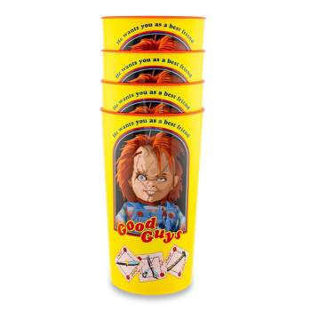 Silver Buffalo Child's Play Chucky "Good Guys" 4-Piece Plastic Cup Set | Each Holds 22 Ounces