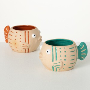 3.5"H Sullivans Frolicking Fish Planter Set of 2, Multicolored - 1 of 4