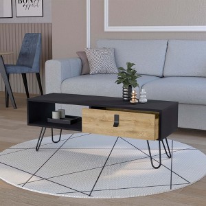 40.94" Macadamia and Coffee Table with Hairpin Legs, Drawer & Open Shelf ¨C Modern Design for Living Room - 1 of 4