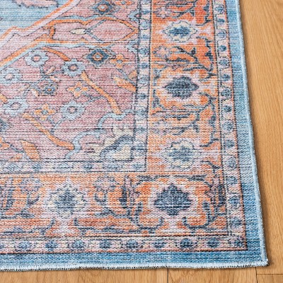 Blue and Orange Reversible Washable Chenille Area Rug