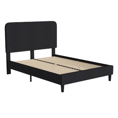 Platform Bed with Headboard and Fabric Upholstered Frame 14 Wooden Slats - Merrick Lane