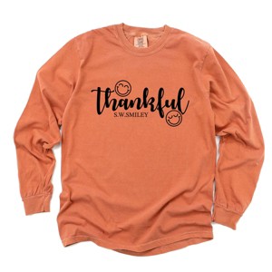 S.W.Smiley Thankful Cursive - Women's Garment Dyed Long Sleeve Graphic T-Shirt - 1 of 4