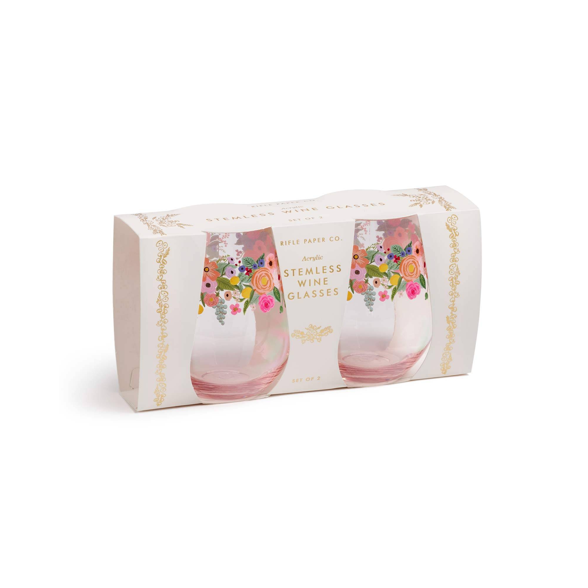 Rifle Paper Co. Garden Party 18oz Acrylic Stemless Wine Glass Set