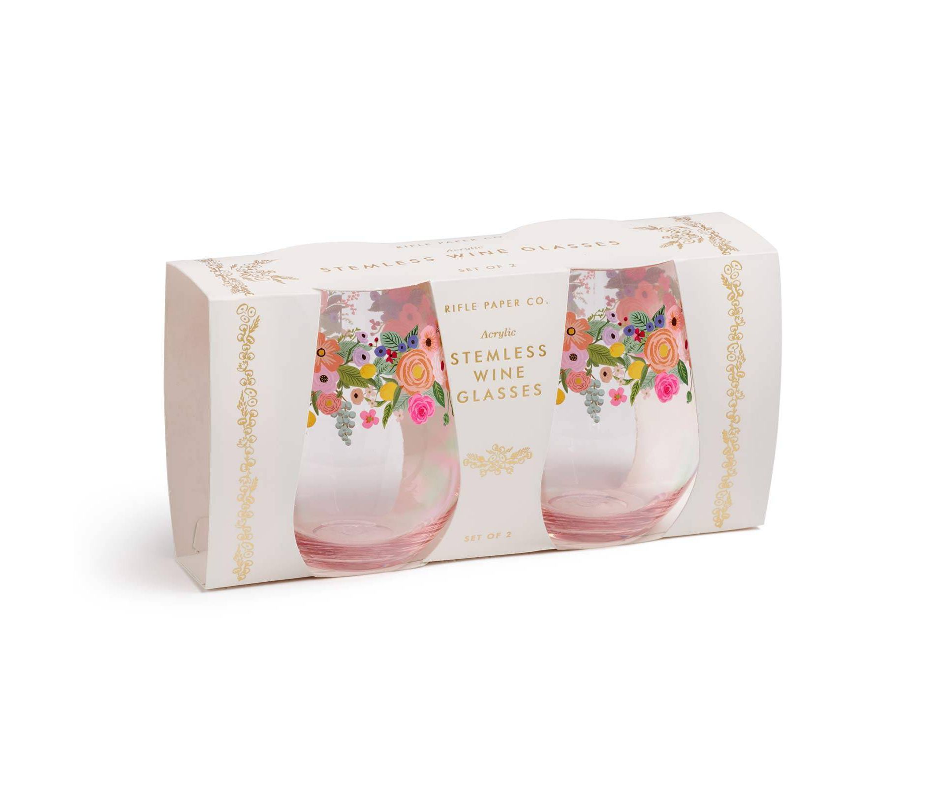 Rifle Paper Co. Garden Party 18oz Acrylic Stemless Wine Glass Set