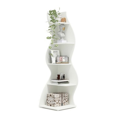 Lirago,5-Tier Corner Bookshelf – Modern White Engineered Wood Shelf with Adjustable Shelves – Ideal for Home & Office Spaces