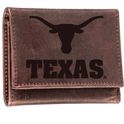 Evergreen NCAA Texas Longhorns Brown Leather Trifold Wallet Officially Licensed with Gift Box