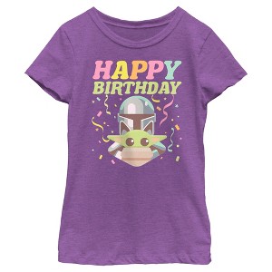 Girl's Star Wars: The Mandalorian Happy Birthday Mando and Grogu T-Shirt - 1 of 4