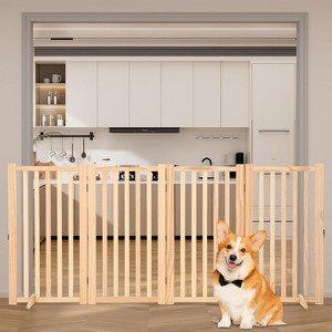 Coucheta Solid Hardwood Freestanding Pet Gates: Collapsible, with Support Feet for Indoor Stairs, Doorway, Hall. Sizes 24" & 36", 3-4 Panels - 1 of 4