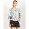 INSPIRE CHIC Women's Holographic Fashion Stand Collar Metallic Lightweight Zip Bomber Jacket - 2 of 4