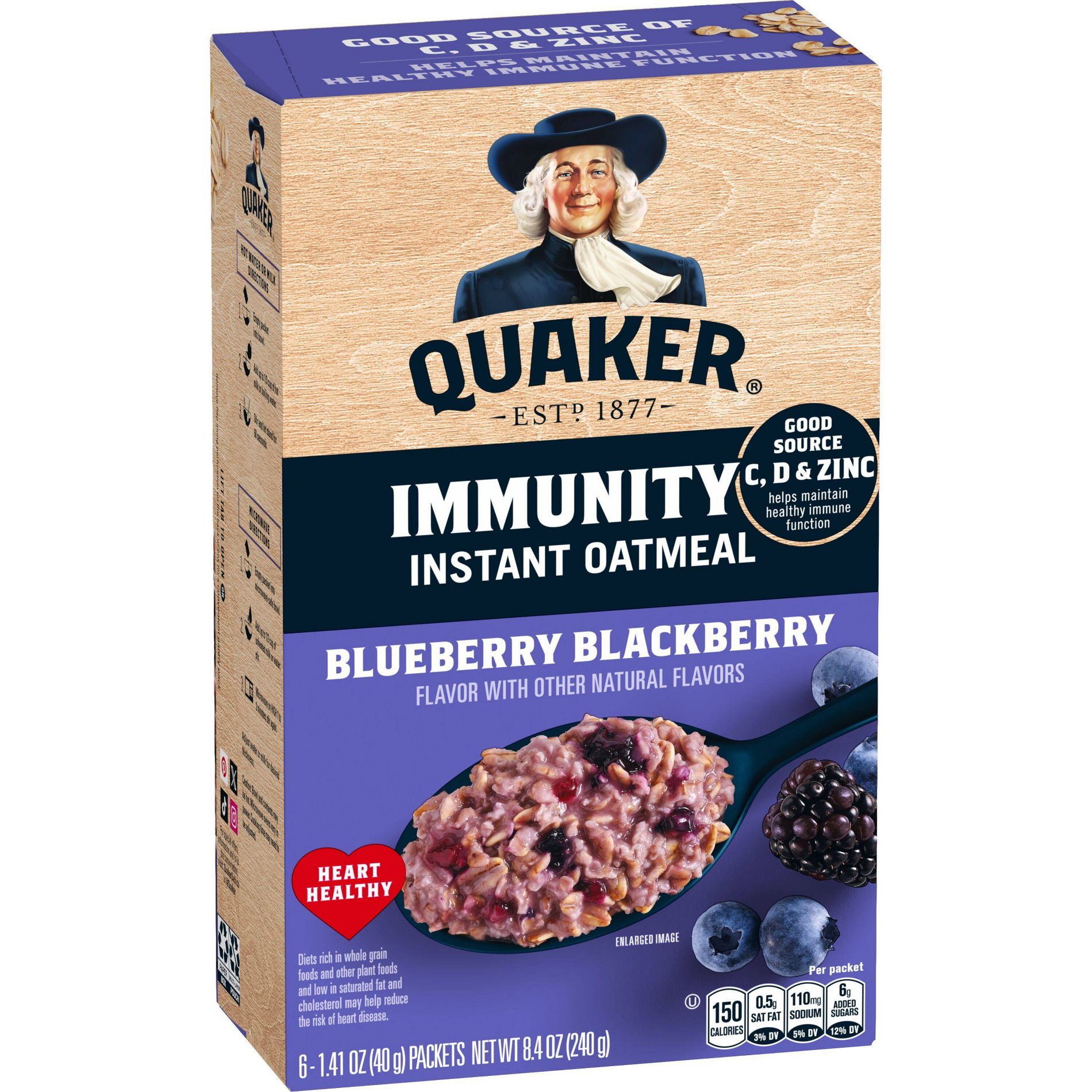 Quaker Immune Support Blueberry Blackberry Flavored Instant Oatmeal - 8.4oz/6ct