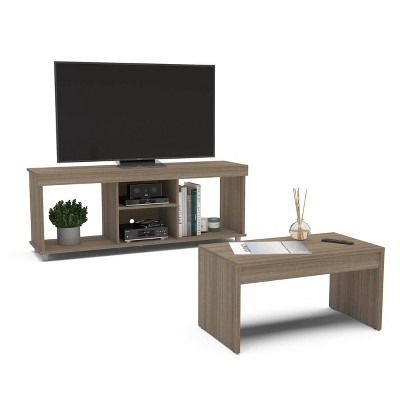 Polifurniture 2-Piece Walnut Living Room Set with TV Stand and Coffee Table