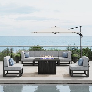 LayinSun 7-Piece Large Outdoor Modular L-Shaped Sectional Set with Propane Fire Pit Table - 1 of 4