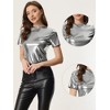 INSPIRE CHIC Women's Clubwear Short Sleeve Shiny Metallic Blouse - 2 of 4