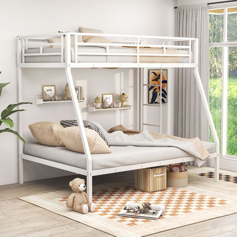 Costway Twin Over Full Bunk Bed w/Metal Frame and Ladder Space-Saving Design White\Black, 5 of 11