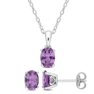 EVERLY JEWELRY | Sterling Silver Created Gemstone and Multiple Gemstones 2-Piece Set of Pendant with Chain and Earrings. - 1 of 3