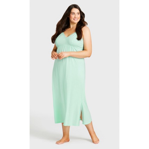 Avenue | Women's Plus Size Lace Trim Maxi Sleep Dress - Mint - 26w/28w ...
