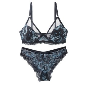 Agnes Orinda Women Plus Size Underwire Floral Lace Mesh Push-Up 2-Hook Lace Trim Bra and Panty Set - 1 of 4