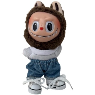 Doll Clothes Superstore Denim Shorts with White T-Shirt & High-Top Sneakers for 17.5 cm Labubu Dolls