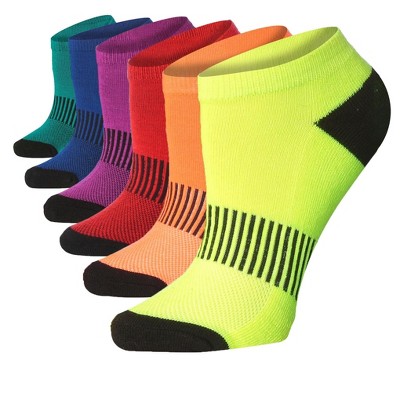 Tipi Toe Women's 6 Pack Cushioned Comfort Running Vibrant Colors Black Toe No Show Athletic Socks Women