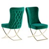 PrimeNest Noblesse Collection Upholstered Gold Legged Dining Chair, Set of 2, Green - 4 of 4