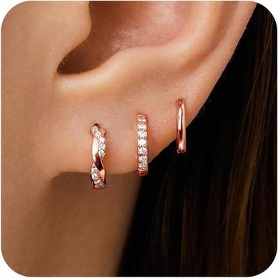 Inerney Gold Huggie Hoop Earrings Set for Women, Dainty Small Sterling Silver Earring Stacks Hypoallergenic Jewelry for Multiple Piercings