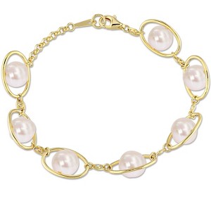 EVERLY JEWELRY | Yellow Plated Sterling Silver 1/10 CT TGW Cubic Zirconia And 8 - 8.5 mm Freshwater Cultured Pearl Bracelet, 7.25-inch - 1 of 4