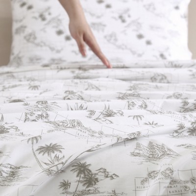 Vintage Map Print White Cotton Queen Sheet Set