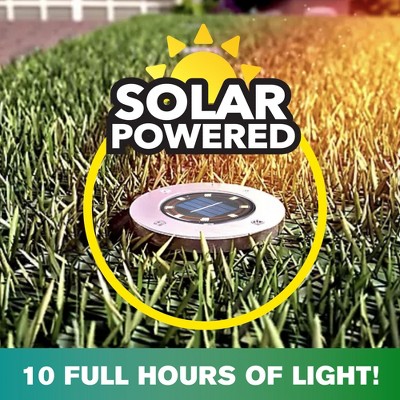 Stainless Steel Solar-Powered LED Pathway Disk Lights, 4-Pack