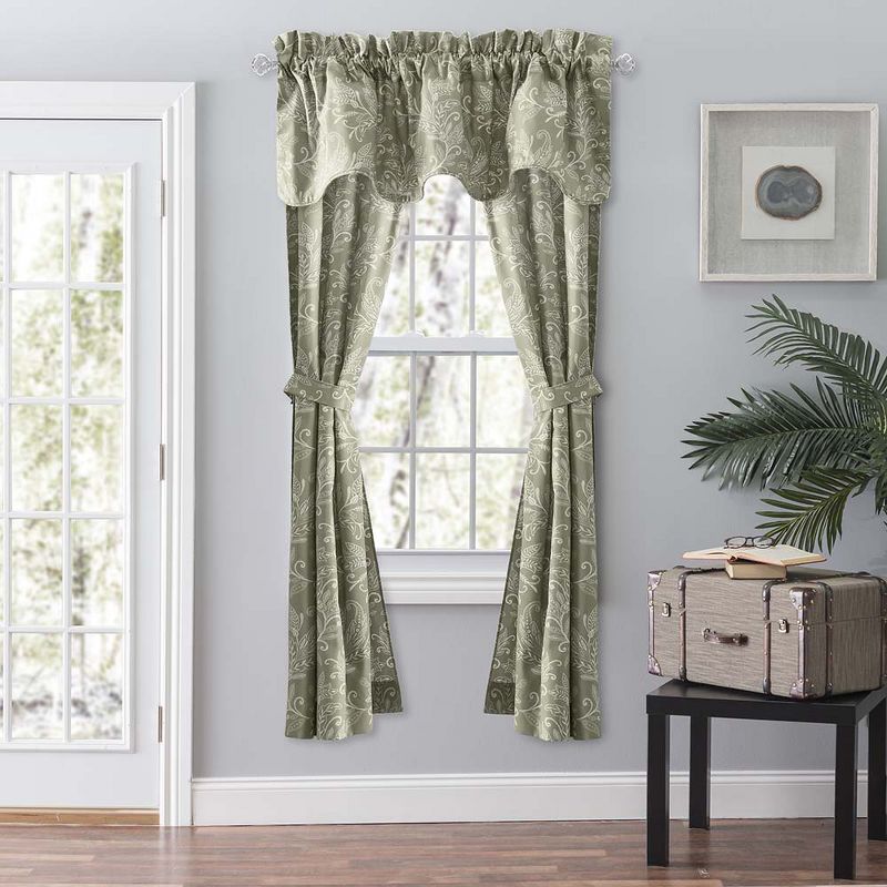 Ellis Curtain Lexington Leaf Pattern on Colored Ground Curtain Pair with Ties Sage, 3 of 5