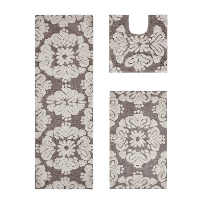 Medallion Collection 3 Piece 100% Cotton Tufted Bathroom Rug Set  with Non-Slip Backing, Machine Washable, Tumble Dry Bath Mat