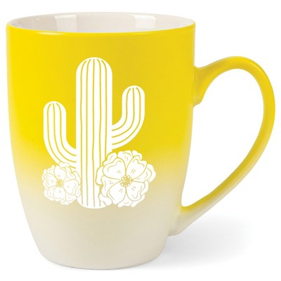 Elanze Designs Cactus Flower Two Toned Ombre Matte Yellow and White 12 ounce Ceramic Stoneware Coffee Cup Mug