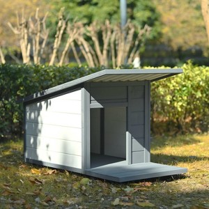 Outdoor Dog House with Stainless Bowl, Weatherproof PVC Roof Small Dogs Kennel with 4 Swivel Wheels, Pine Wood Dog Cage Pet Shelter for Small Dog - 1 of 4