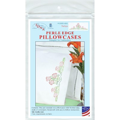 Jack Dempsey Stamped Pillowcases W/White Perle Edge 2/Pkg-Tulips