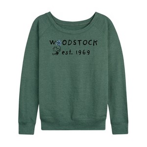 Women's - Peanuts - Woodstock 1969 Lightweight French Terry Wide Neck Long Sleeve Shirt - 1 of 4