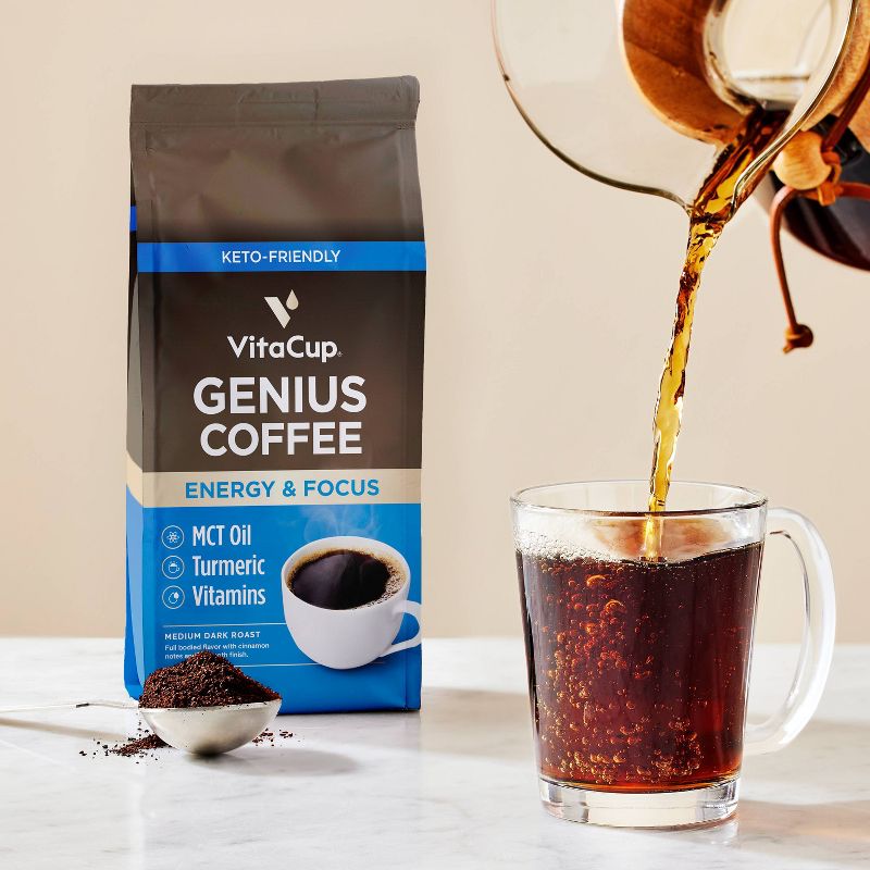 VitaCup Genius Ground Coffee w/ KETO MCT Oil, Turmeric, &#38; B Vitamins (Energy &#38; Focus) Medium Roast - 10oz, 3 of 9